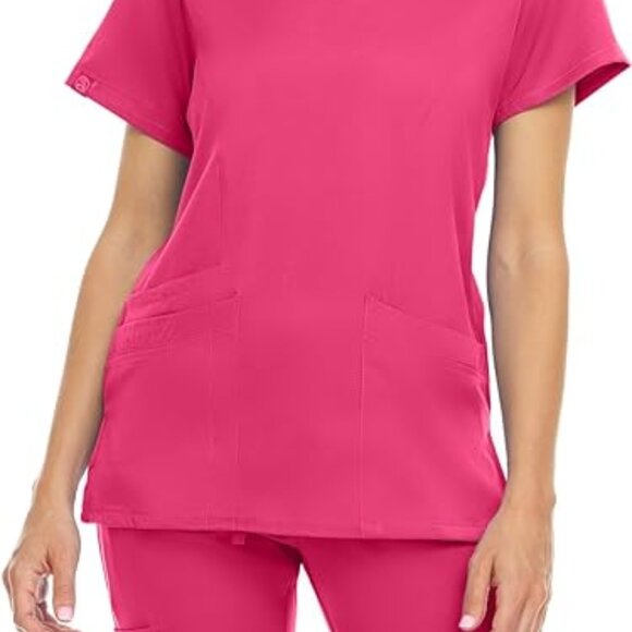 MediChic Mini Marilyn Women's Pink V-Neck 4-Way Stretch Scrub Top Small - Picture 8 of 9